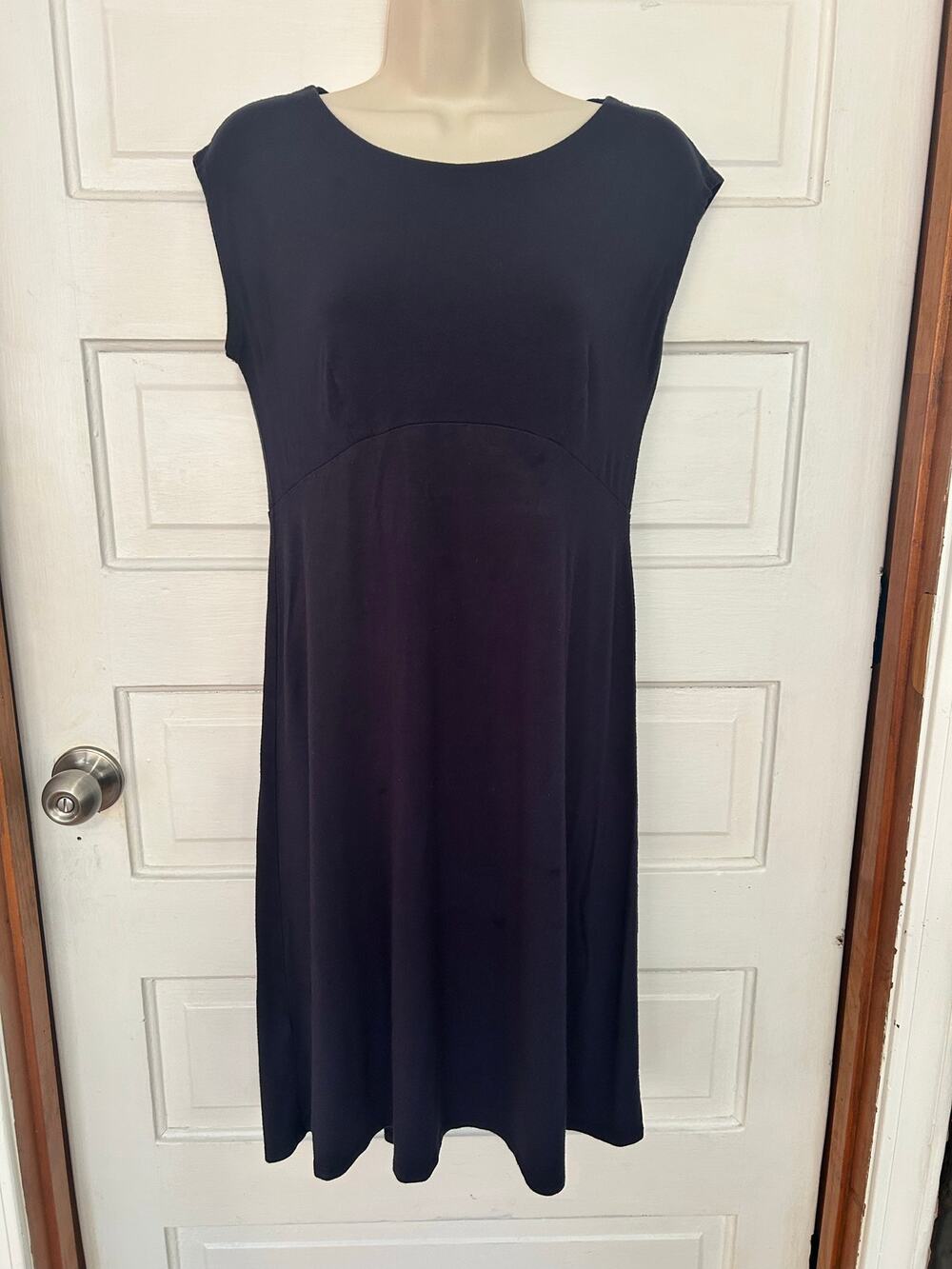 Eileen Fisher Minor Flaw Dress Navy Blue Women Petite Small Cap Sleeve Crew Neck